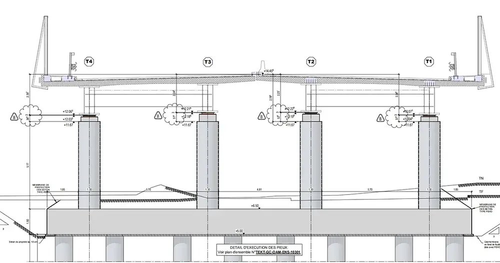 Proyecto de pilotes tubulares para puente vial, Francia